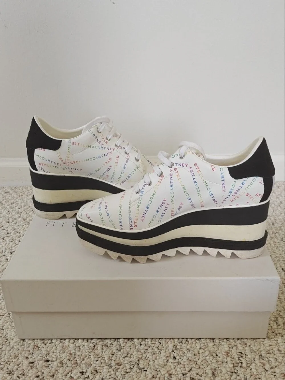 Stella McCartney White Platform Sneakers with Multicolor Logo